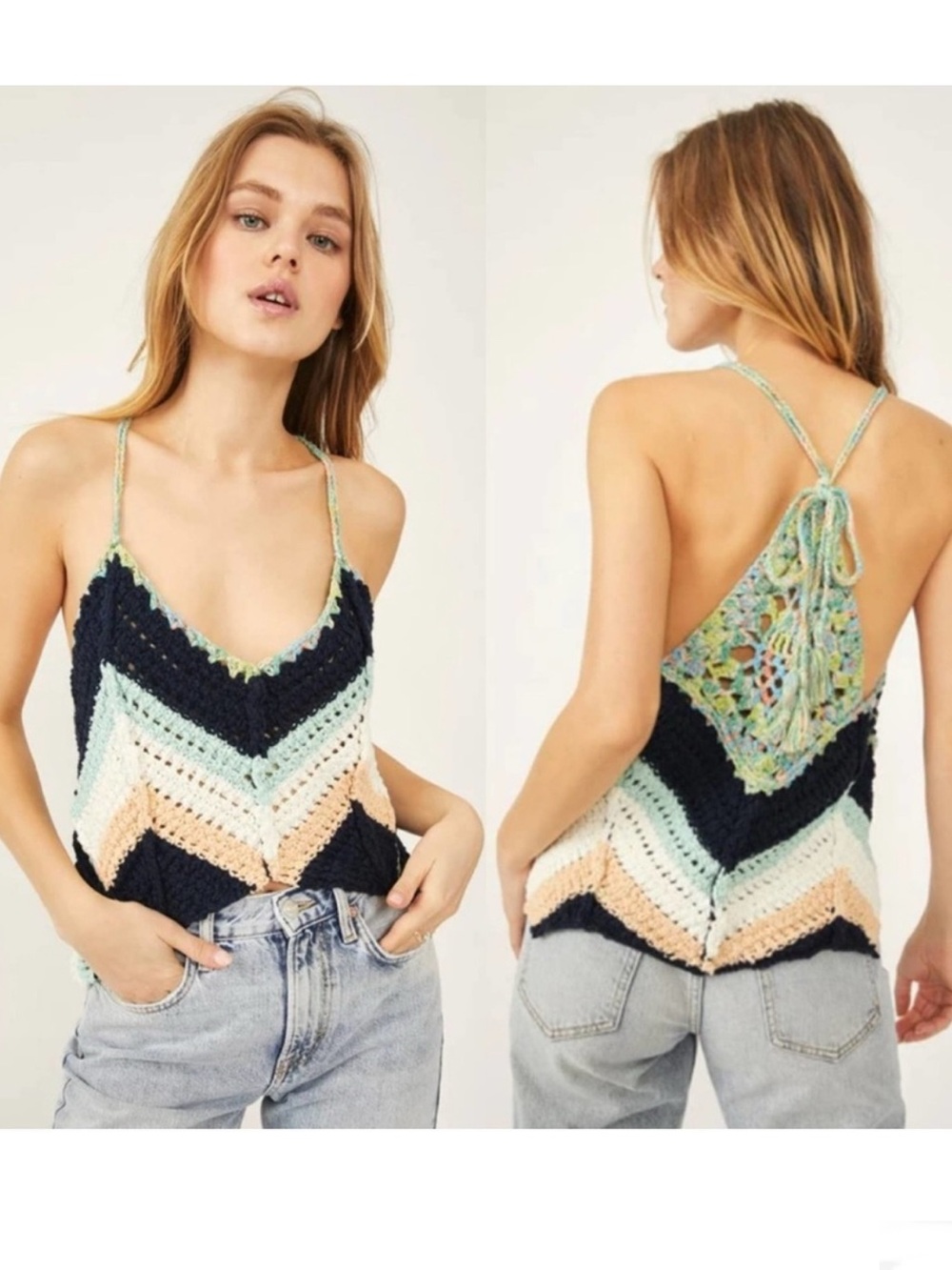 FREE PEOPLE Swim Up Open Knit Tank NEW Size L Summer Breeze